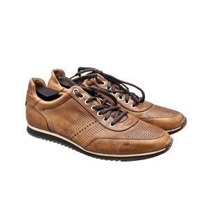 Magnanni Men's Size 8.5 M GUC‎ Pueblo Brown Leather Lace Up Sneakers Shoes